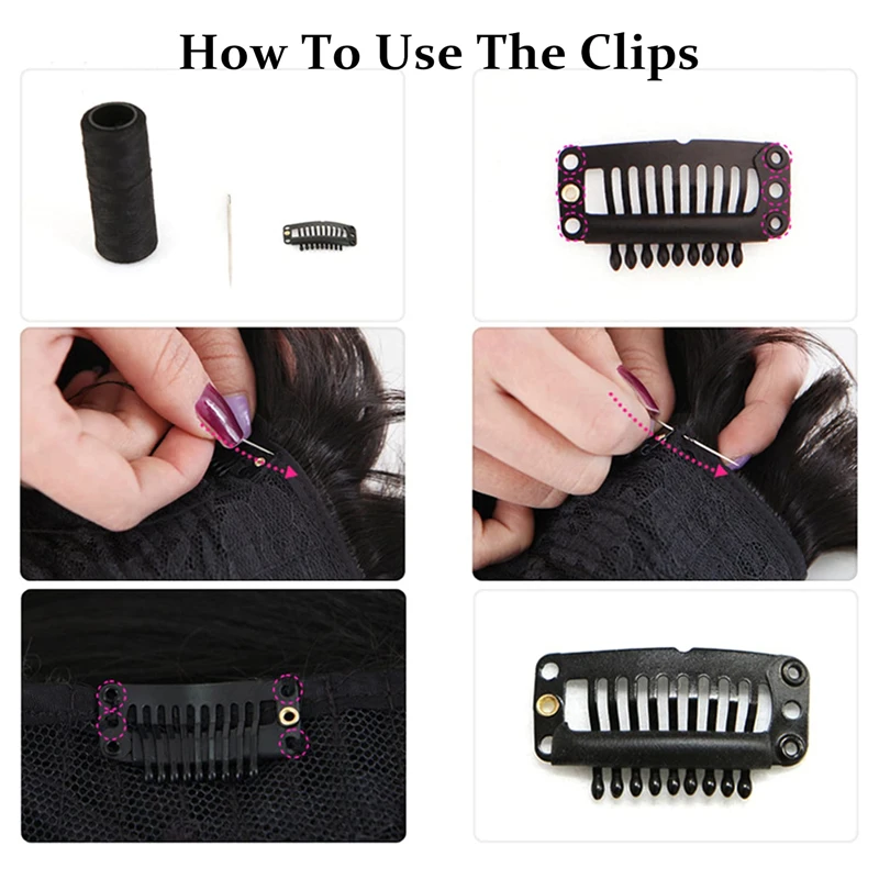 24 Pcs 9-teeth Beige/Brown/Black Hair Extension Clips Hair Extension Wigs Snap Clips Comb Small Snap Wig Accessories Clips