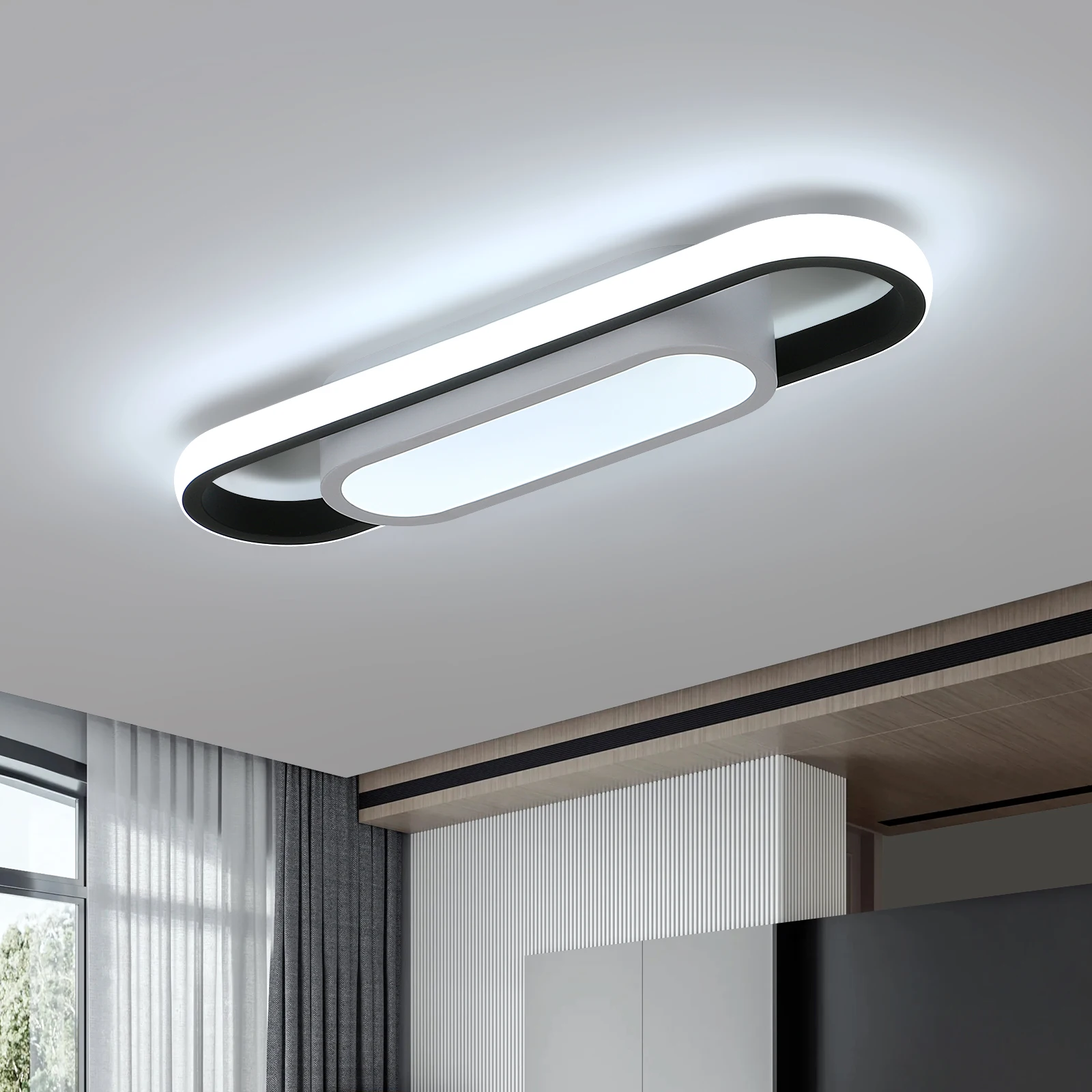 30W Long Oval LED Ceiling Light, White LED Ceiling Light, Acrylic Ceiling Light, Suitable for Bedrooms, Kitchens, Hallways