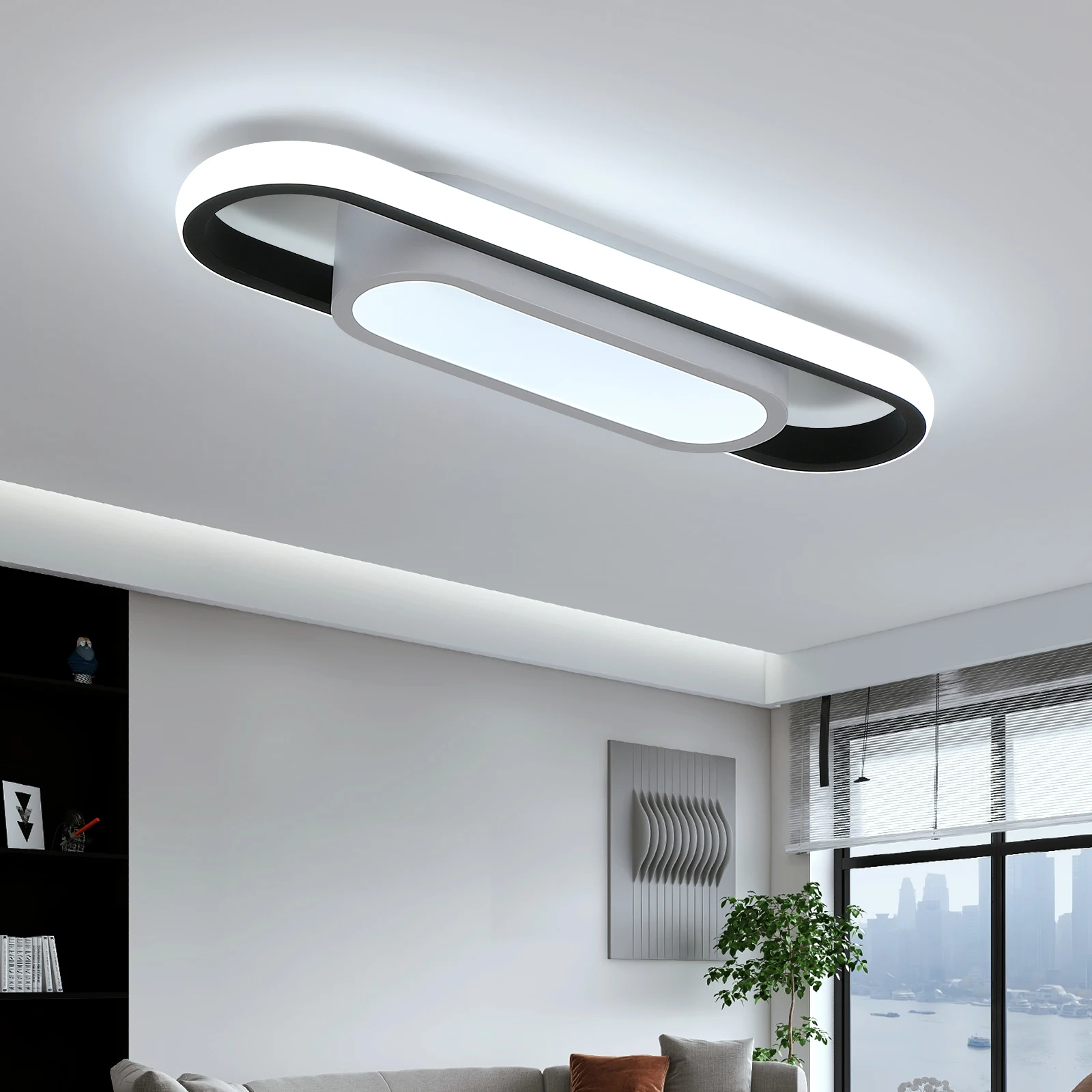 30W Long Oval LED Ceiling Light, White LED Ceiling Light, Acrylic Ceiling Light, Suitable for Bedrooms, Kitchens, Hallways