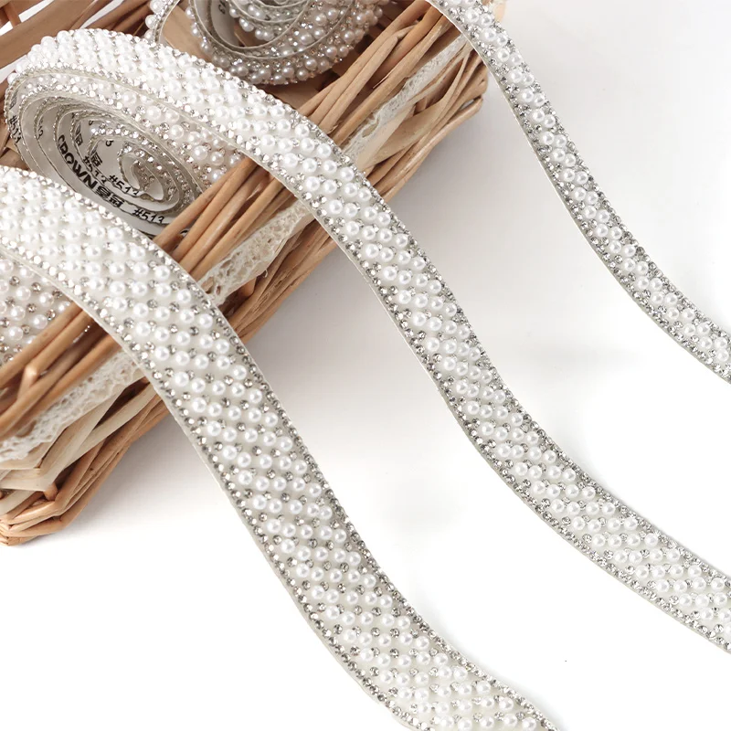(91cm/pack)1cm/1.5cm/2cm Pearl Diamond Lace Shining Self Adhesive Diamond Hair Accessories Clothing Decoration Patches Handmade