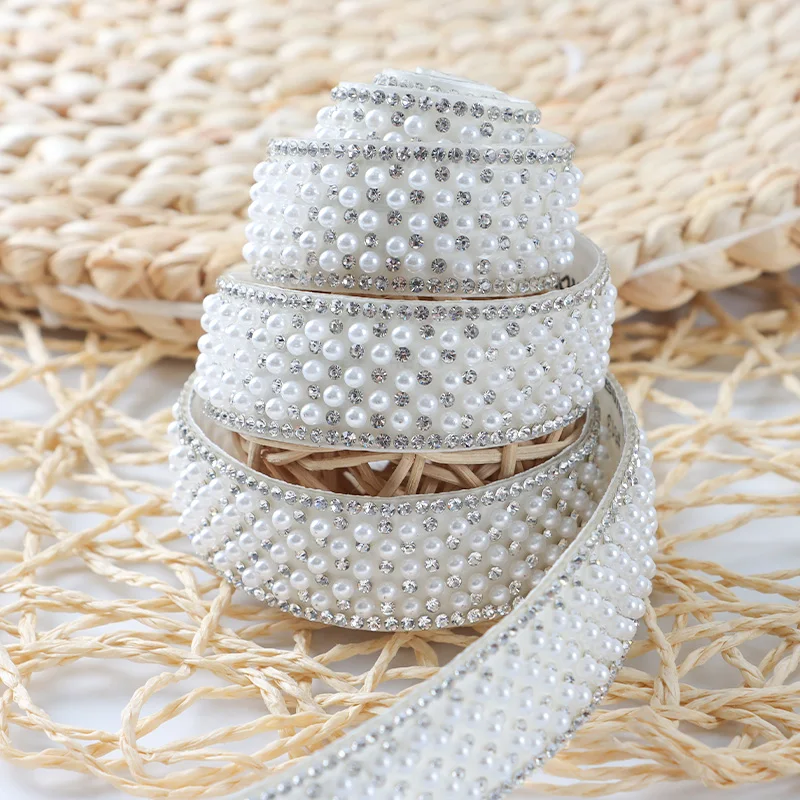 (91cm/pack)1cm/1.5cm/2cm Pearl Diamond Lace Shining Self Adhesive Diamond Hair Accessories Clothing Decoration Patches Handmade