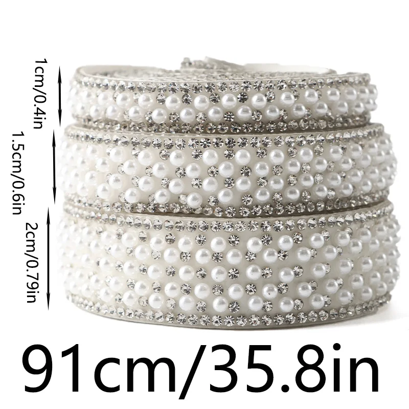 (91cm/pack)1cm/1.5cm/2cm Pearl Diamond Lace Shining Self Adhesive Diamond Hair Accessories Clothing Decoration Patches Handmade