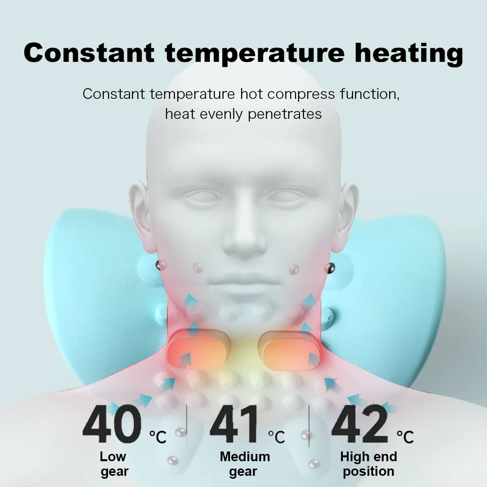 Electric Massage Pillow Hot Compress Vibration Pulse Cervical Neck Massager Neck Muscle Relaxation Pain Relief Massage Pillow