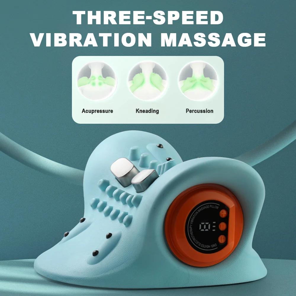 Electric Massage Pillow Hot Compress Vibration Pulse Cervical Neck Massager Neck Muscle Relaxation Pain Relief Massage Pillow