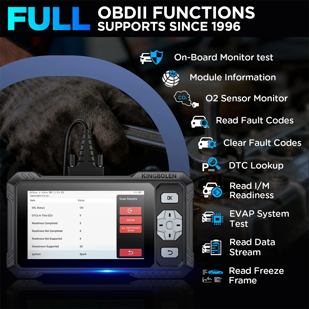 2026 New KINGBOLEN S608 Lifetime Free Update Car Diagnostic Tools 4 System ECM TCM ABS SRS CAN FD Active Test 9 Resets Auto OBD