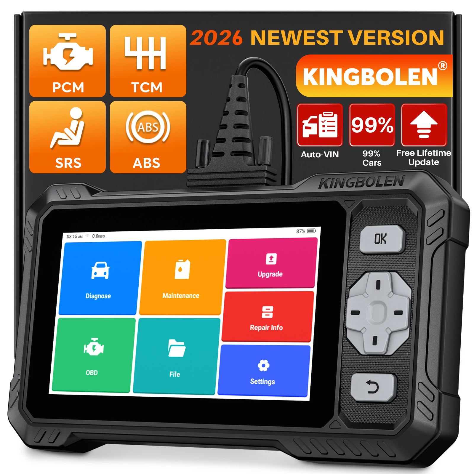 2026 New KINGBOLEN S608 Lifetime Free Update Car Diagnostic Tools 4 System ECM TCM ABS SRS CAN FD Active Test 9 Resets Auto OBD
