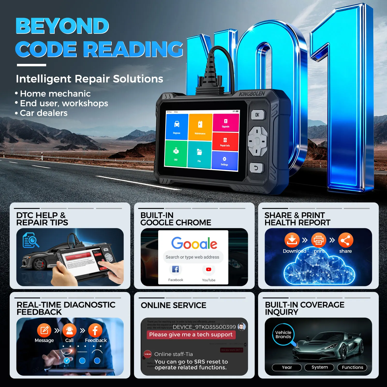 2026 New KINGBOLEN S608 Lifetime Free Update Car Diagnostic Tools 4 System ECM TCM ABS SRS CAN FD Active Test 9 Resets Auto OBD