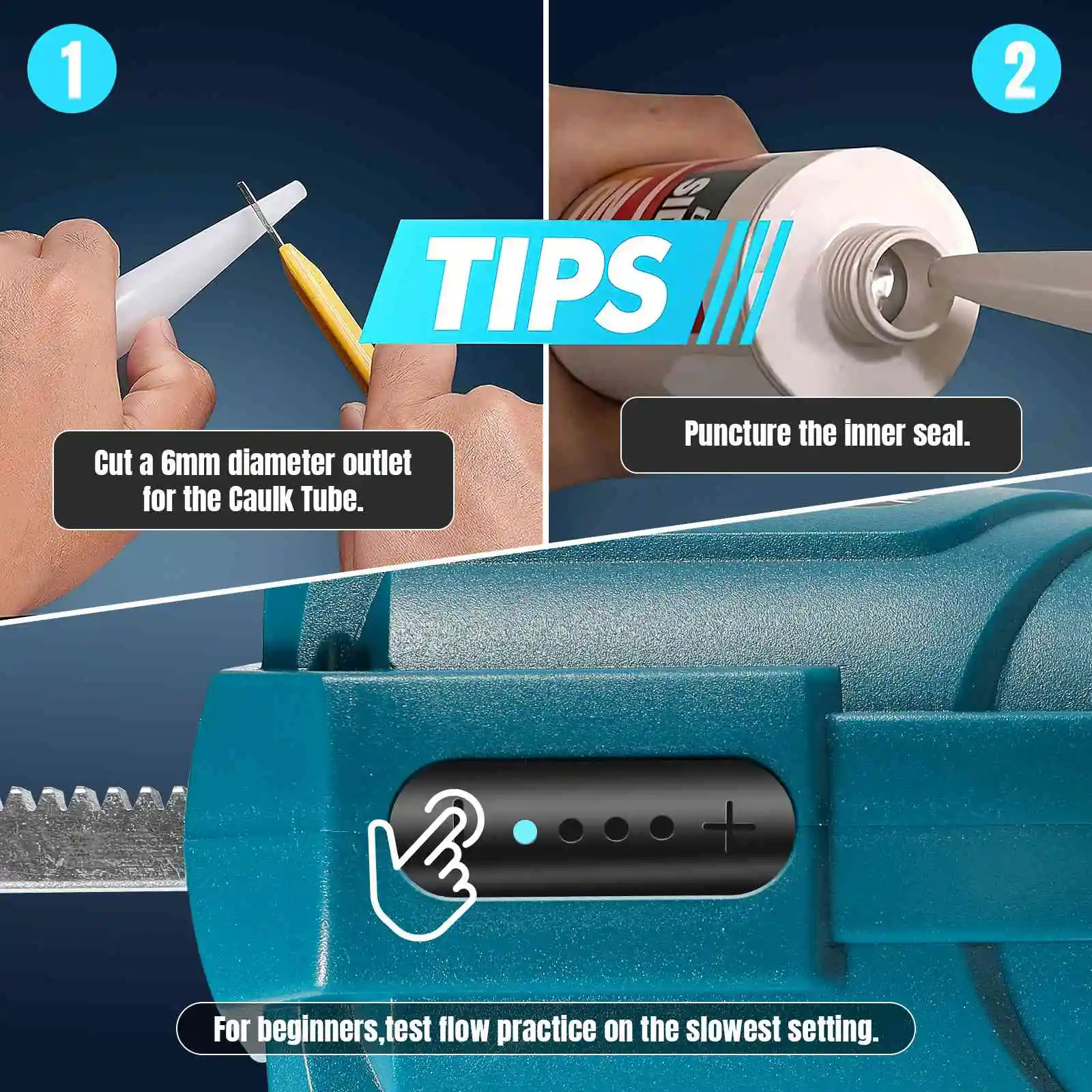 Cordless Electric Glue Gun with 2 Batteries, 4-Speed Adjustable Silicone Caulking Gun for Doors, Windows,Tile, Bathroom Sealant