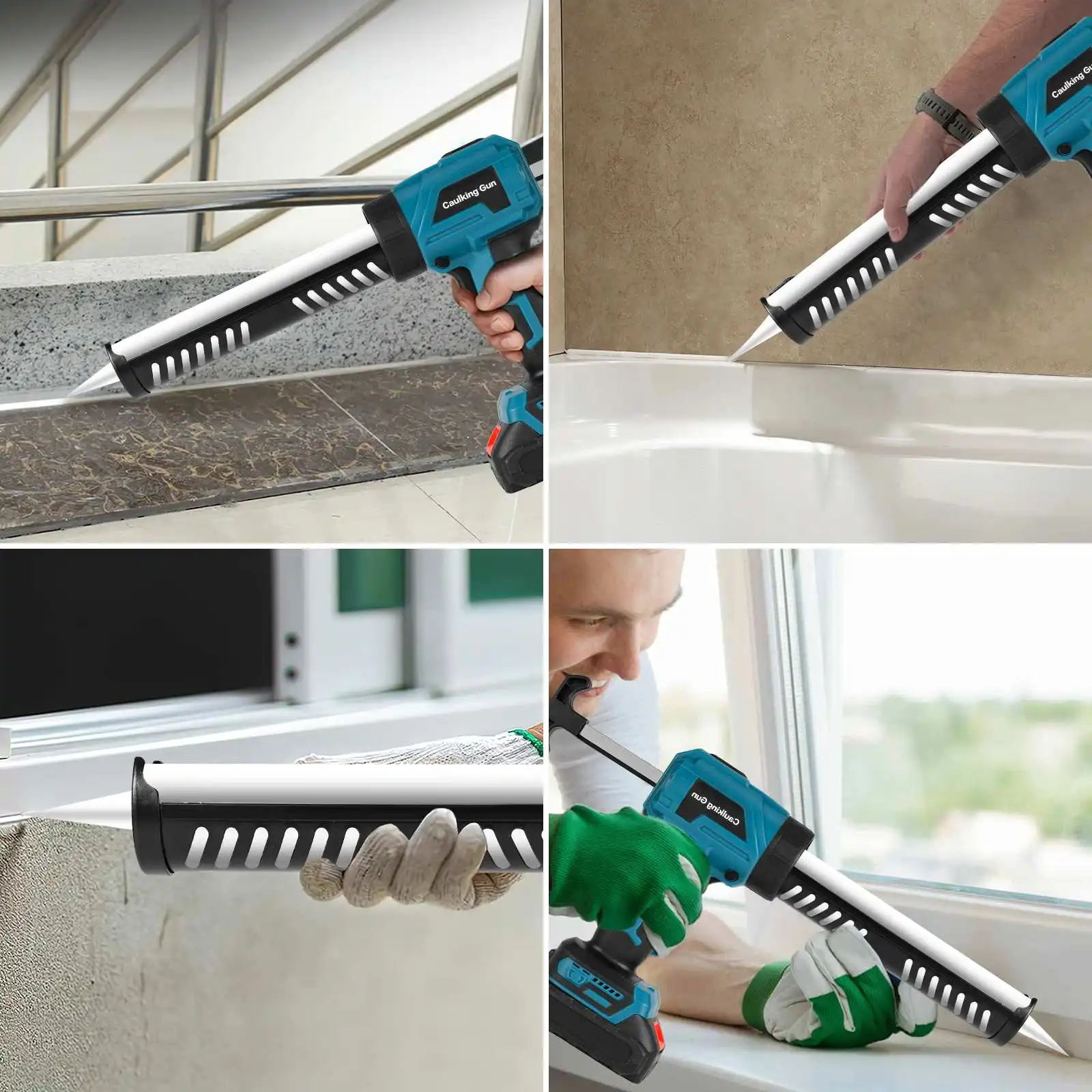 Cordless Electric Glue Gun with 2 Batteries, 4-Speed Adjustable Silicone Caulking Gun for Doors, Windows,Tile, Bathroom Sealant