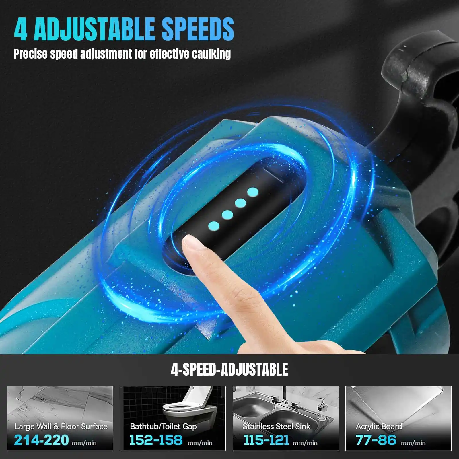 Cordless Electric Glue Gun with 2 Batteries, 4-Speed Adjustable Silicone Caulking Gun for Doors, Windows,Tile, Bathroom Sealant