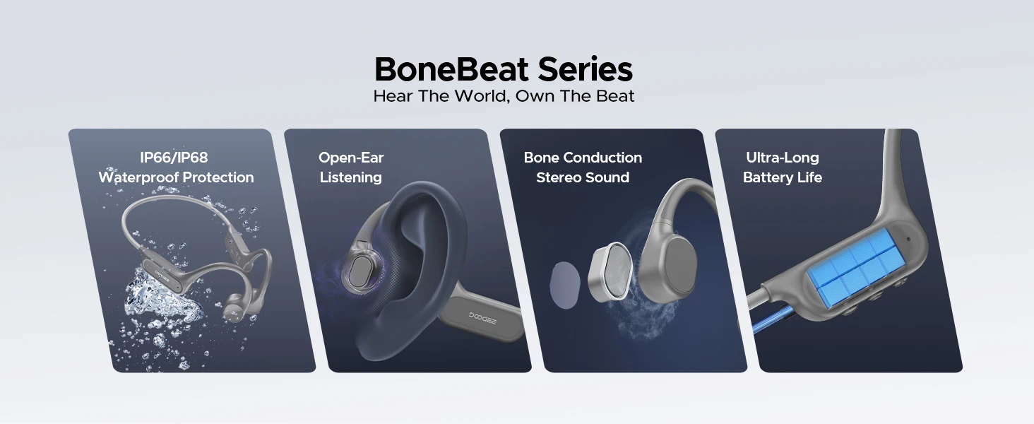 DOOGEE BoneBeat Swim Lite Bone Conduction Sports Headphones Wireless Bluetooth 5.4 Headset IP68 Waterproof for Running, Cycling