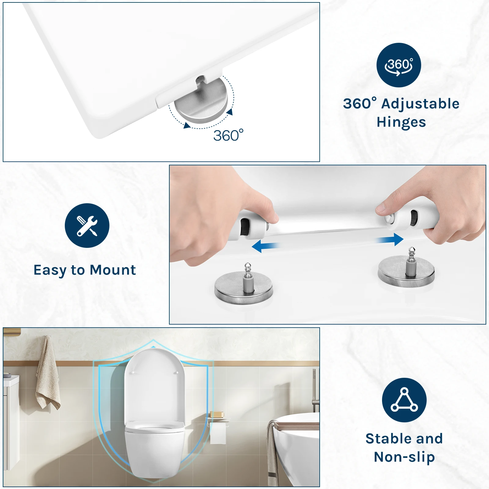 WOLTU U-Shape Toilet Lid Seat Quiet Lid with Soft-Close Mechanism Plastic Thickened Durable Universal Bathroom Accessories