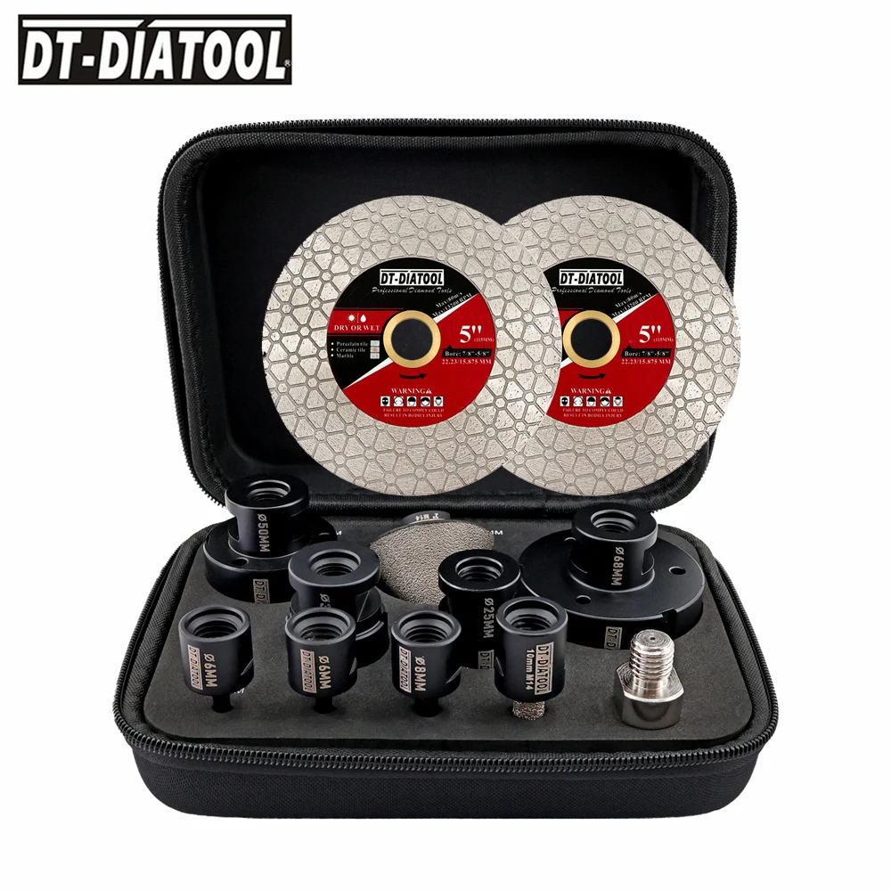 DT-DIATOOL Dry Core Drill Bits Set M14 Thread Milling Bits Chamfer Bits Hex 115/125mm Dics Drilling Ceramic Tile Marble Granite