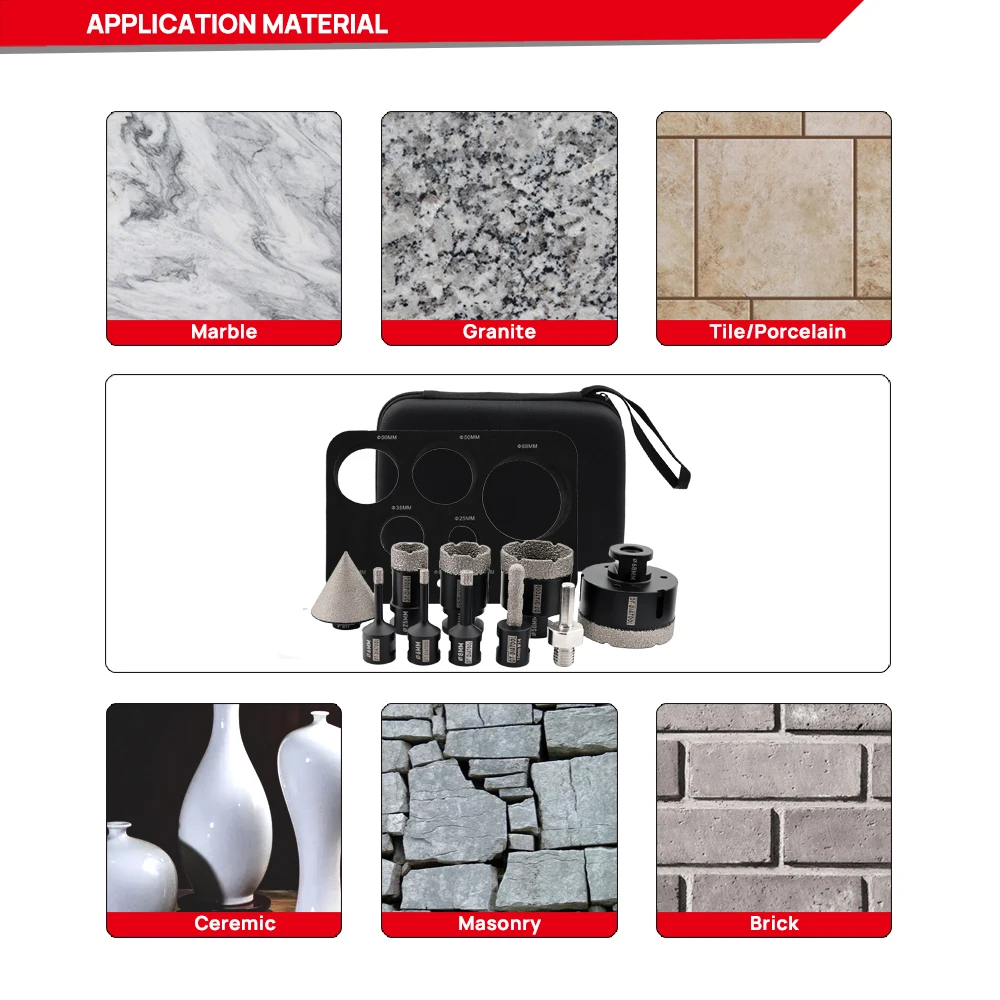 DT-DIATOOL Dry Core Drill Bits Set M14 Thread Milling Bits Chamfer Bits Hex 115/125mm Dics Drilling Ceramic Tile Marble Granite