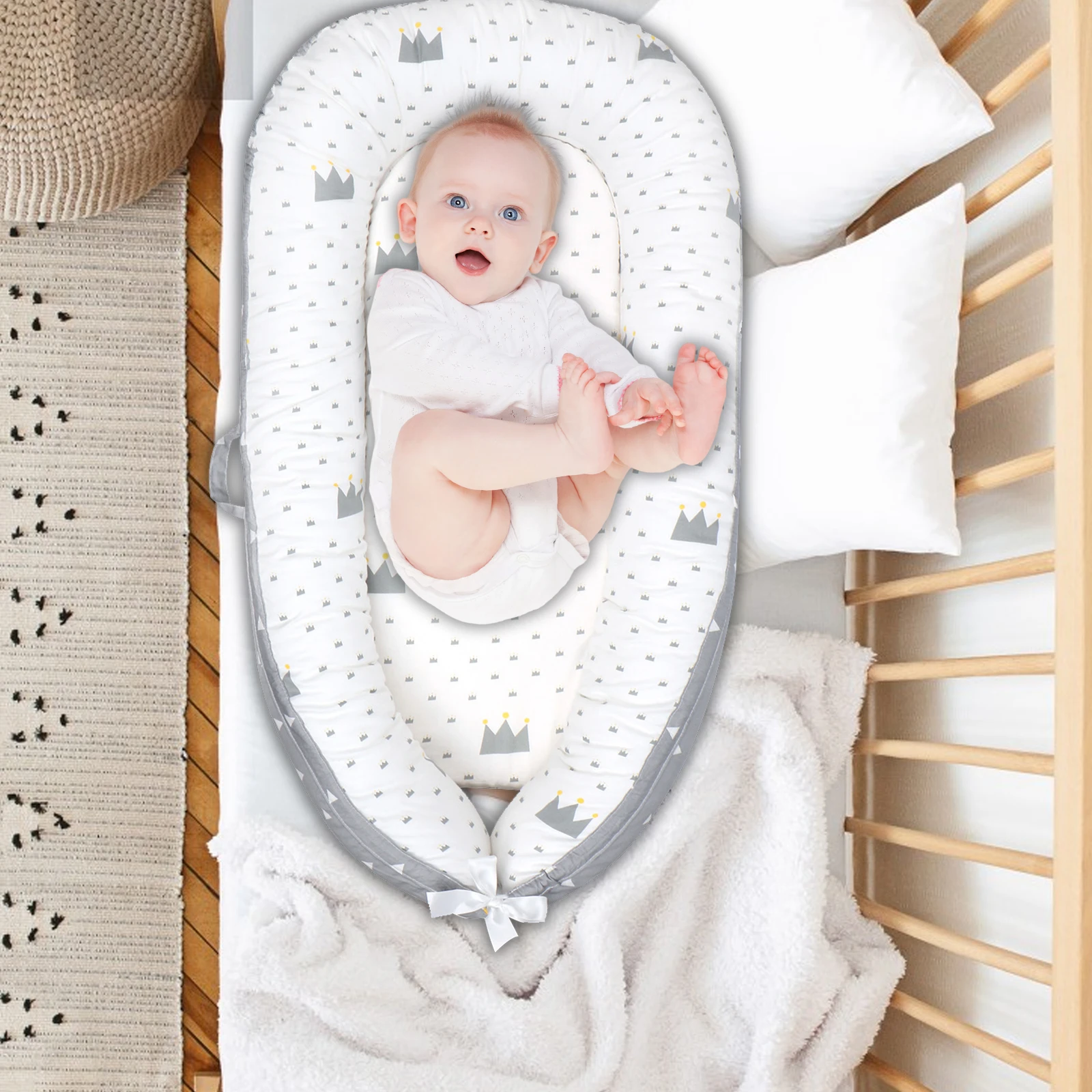 80cm x 50cm for Travel Portable Baby Lounger for Newborns Detachable Cotton Soft Adjustable Baby Floor Seat Type 4