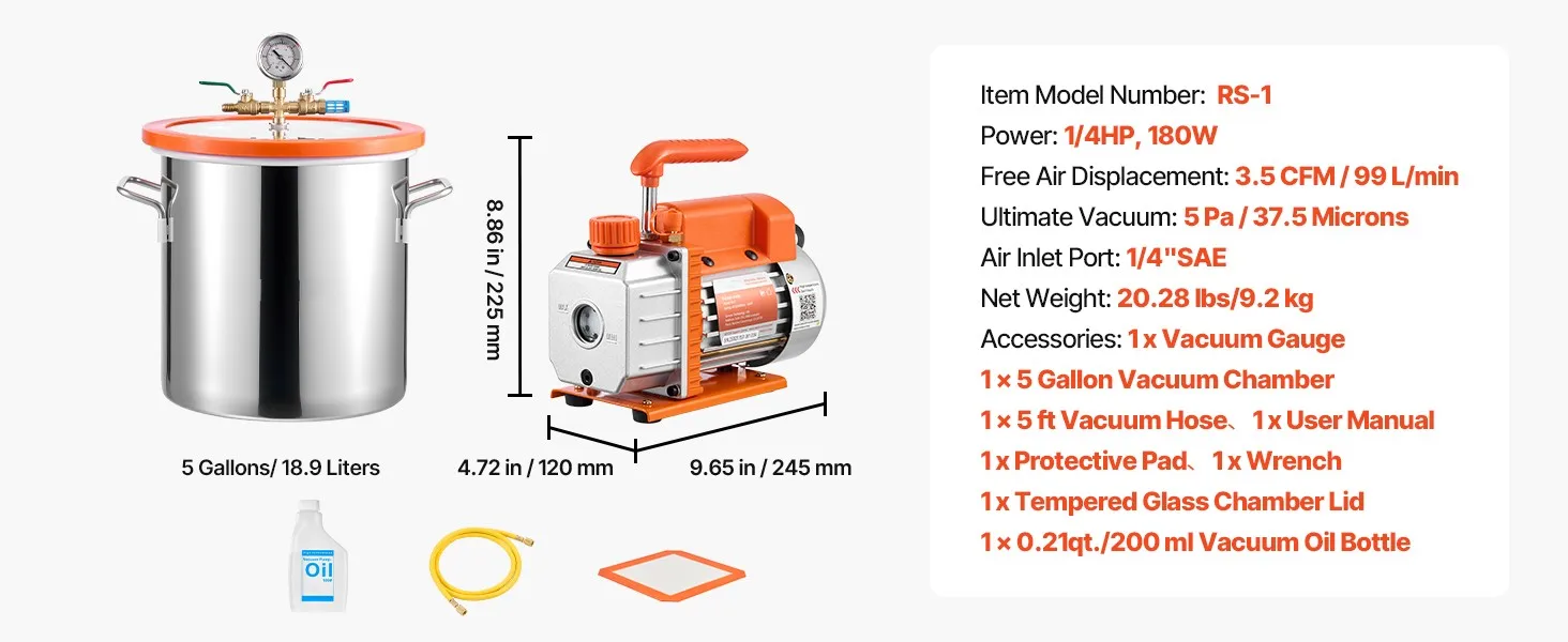 SucceBuy 3 Gallon / 5 Gallon Vacuum Chamber with 3.5 CFM Single Stage Vacuum Pump for Stabilizing Wood Degassing Silicone Resin