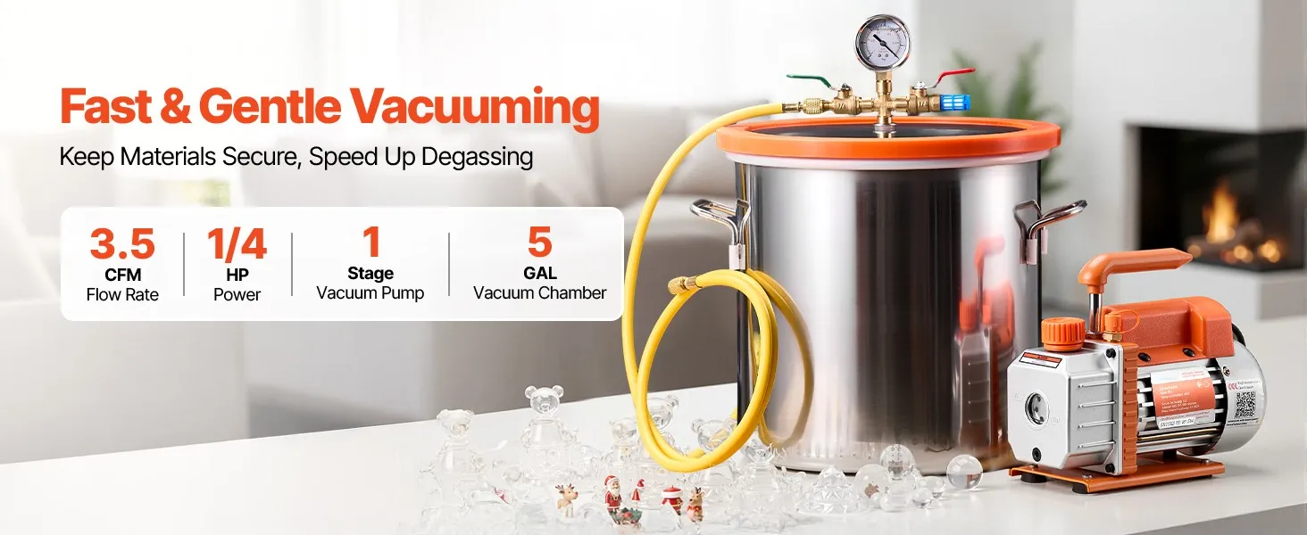 SucceBuy 3 Gallon / 5 Gallon Vacuum Chamber with 3.5 CFM Single Stage Vacuum Pump for Stabilizing Wood Degassing Silicone Resin