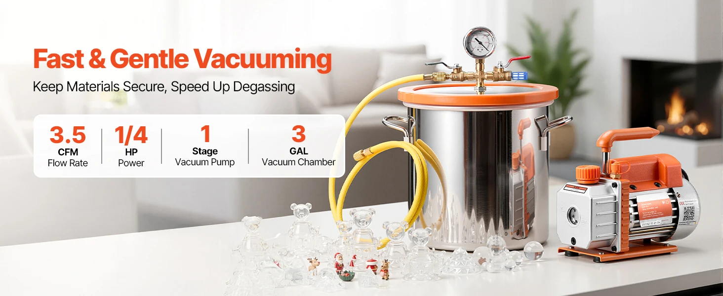 SucceBuy 3 Gallon / 5 Gallon Vacuum Chamber with 3.5 CFM Single Stage Vacuum Pump for Stabilizing Wood Degassing Silicone Resin