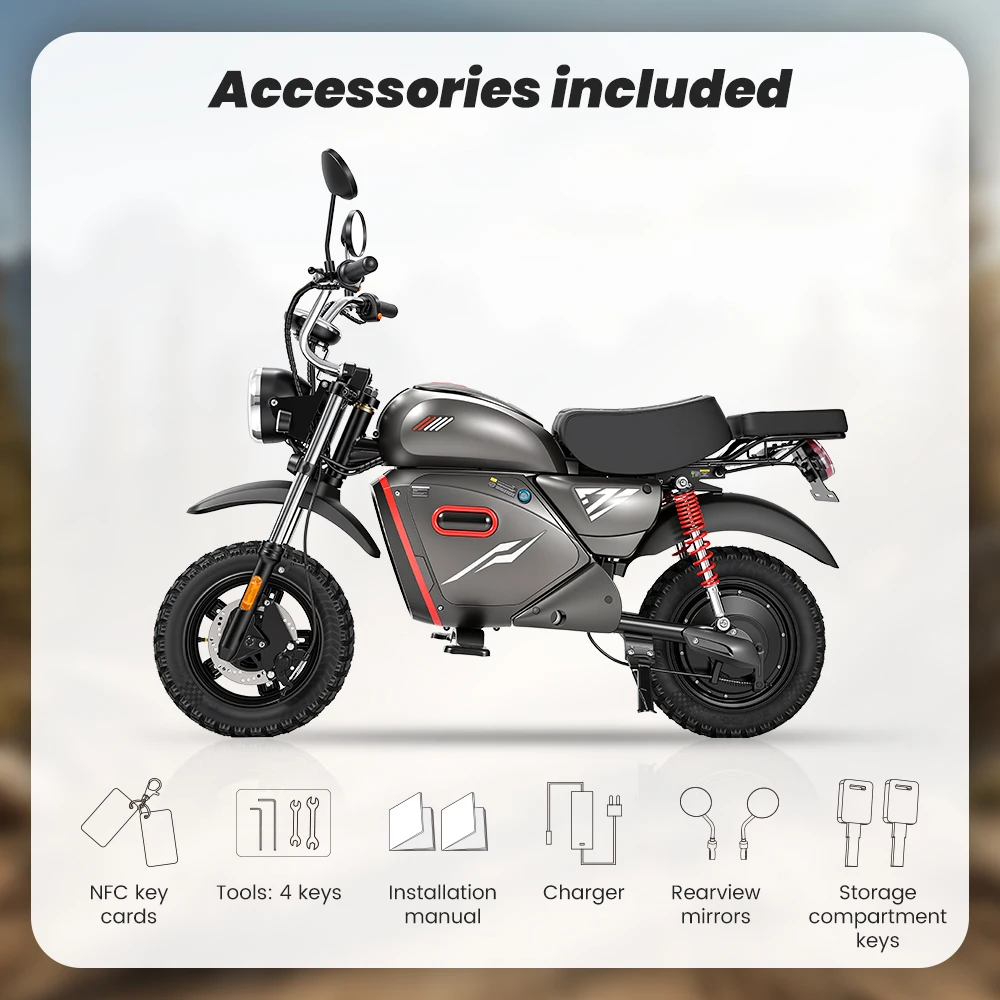 Y18 2000W Electric Moto Scooter 48V 20Ah Battery 55km/h Max Speed 80-90km Range With Storage Space 15 inch Vacuum-Inflated Tires