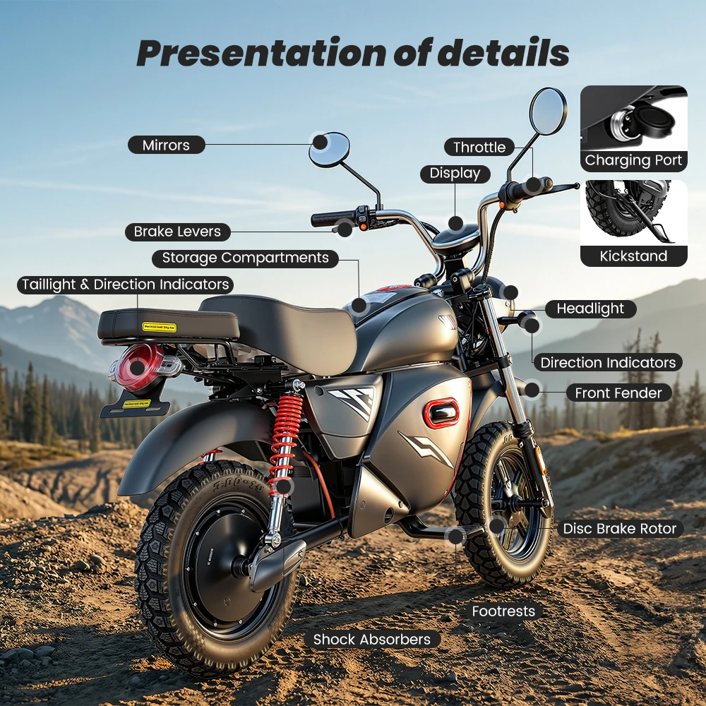Y18 2000W Electric Moto Scooter 48V 20Ah Battery 55km/h Max Speed 80-90km Range With Storage Space 15 inch Vacuum-Inflated Tires