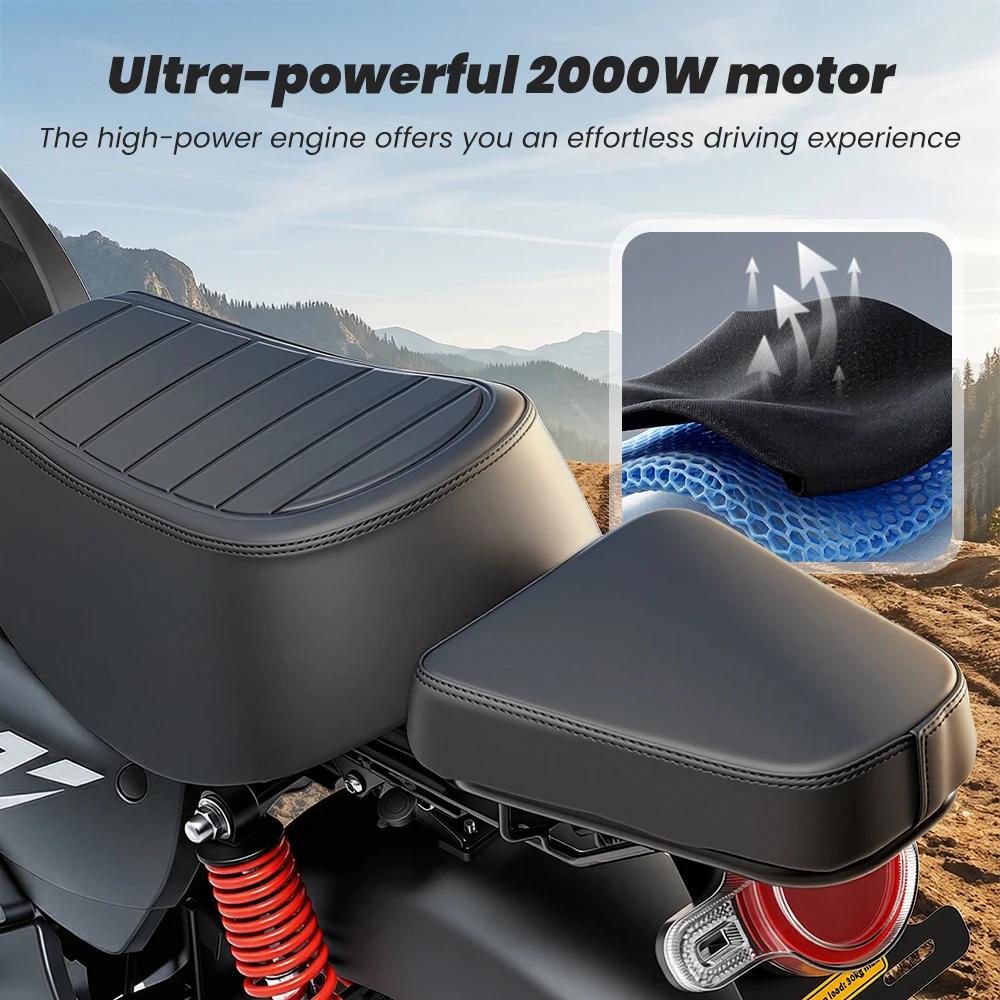 Y18 2000W Electric Moto Scooter 48V 20Ah Battery 55km/h Max Speed 80-90km Range With Storage Space 15 inch Vacuum-Inflated Tires
