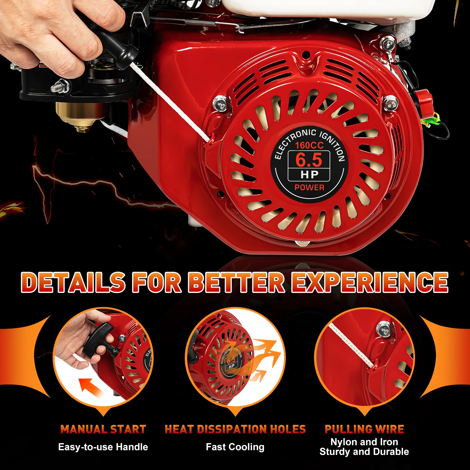 6.5HP 200cc Gasoline Engine OHV 4-Stroke GX160 Air Cooled Petrol Motor with Oil Alert Low Fuel Consumption for Water Pump
