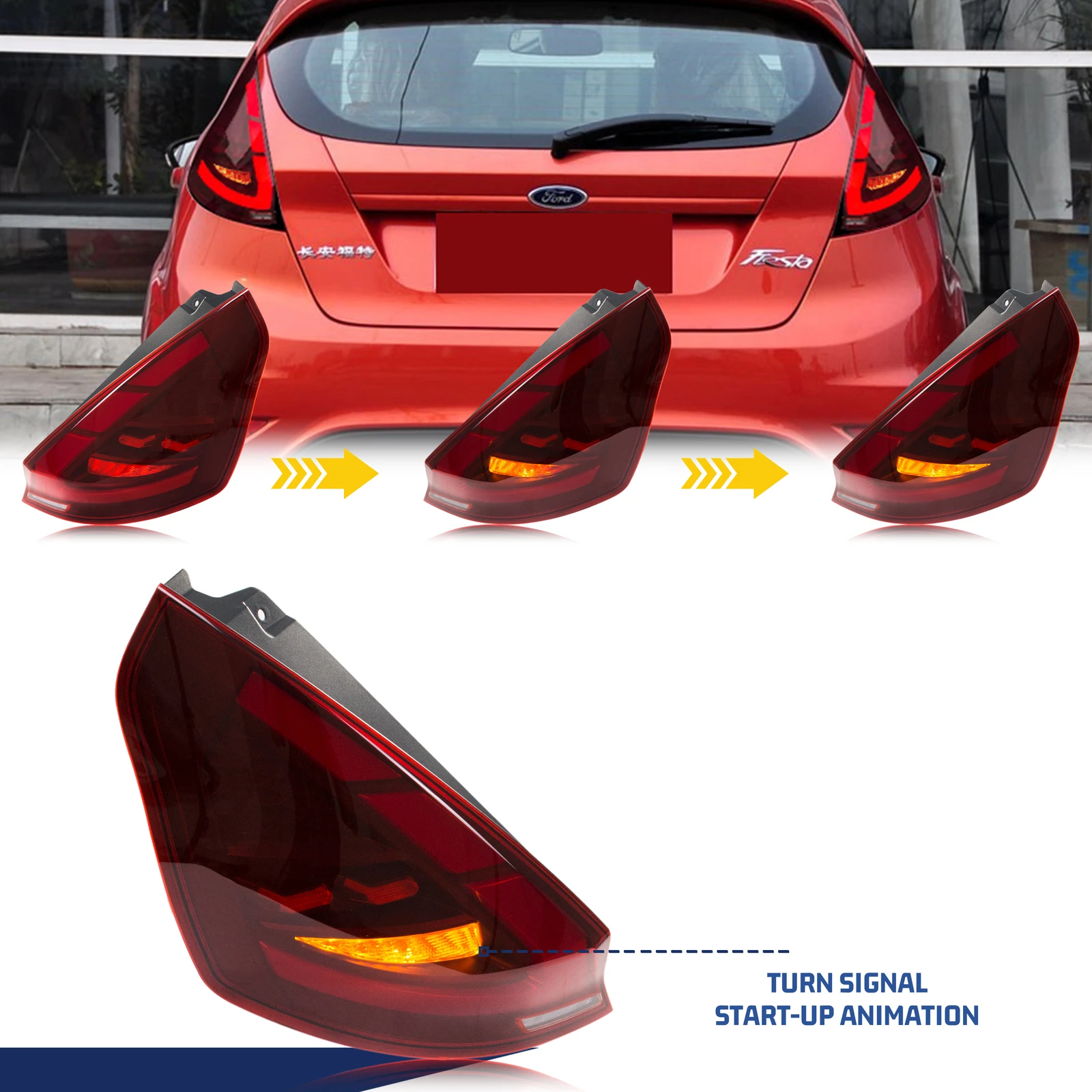 LED Tail Lights Assembly for Ford Fiesta 2008-2020 VI Hatchback Sequential Turn Signal Red Rear Lamps Pair Assembly