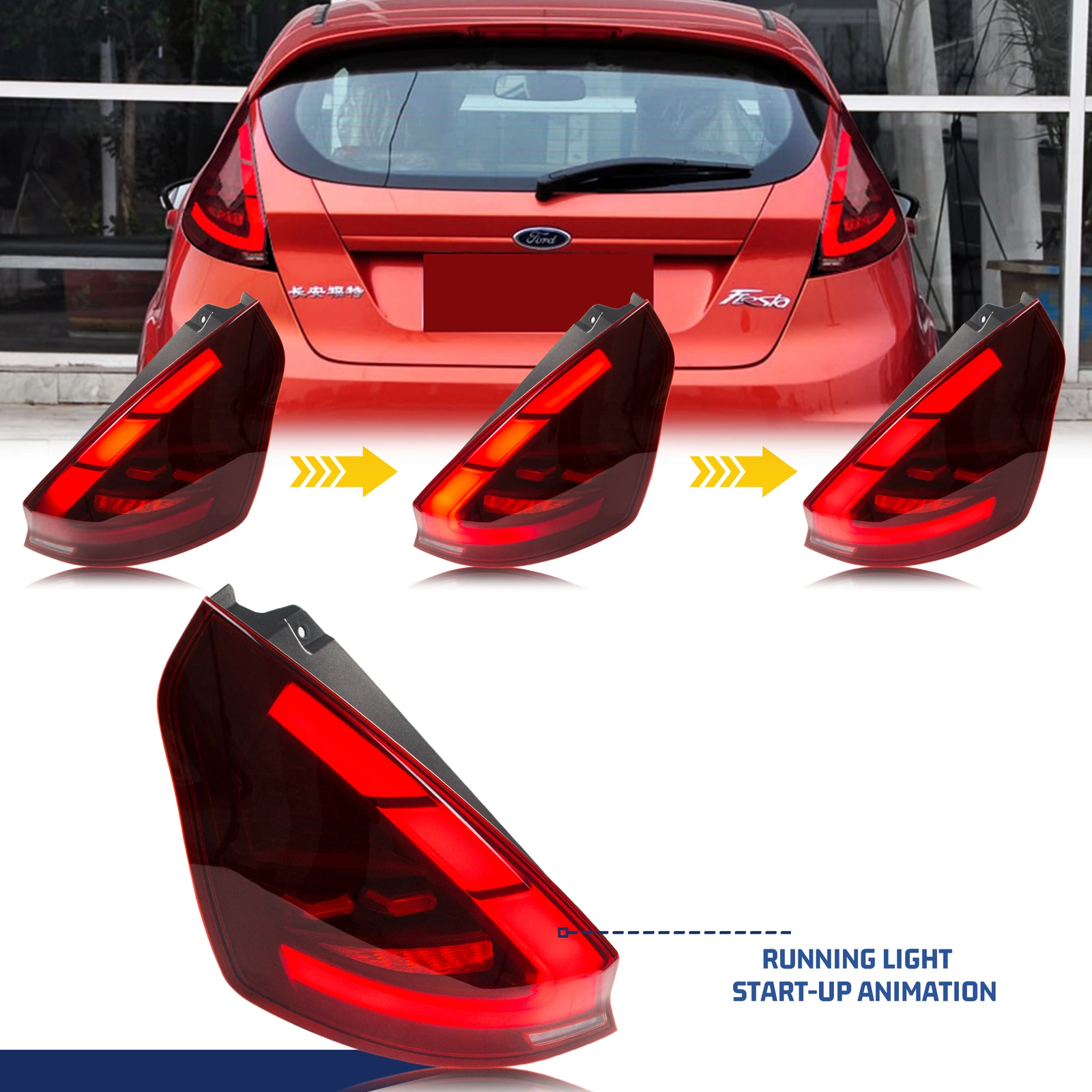 LED Tail Lights Assembly for Ford Fiesta 2008-2020 VI Hatchback Sequential Turn Signal Red Rear Lamps Pair Assembly