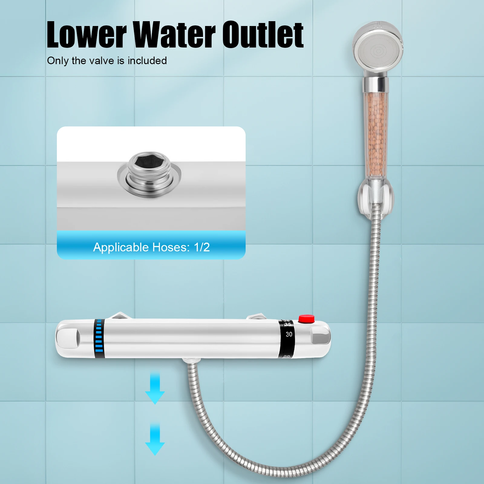 Bathroom Thermostatic Shower Faucet Thermostatic Shower Mixer Bathtub Shower Mixer Outlet Downward Half 2cm