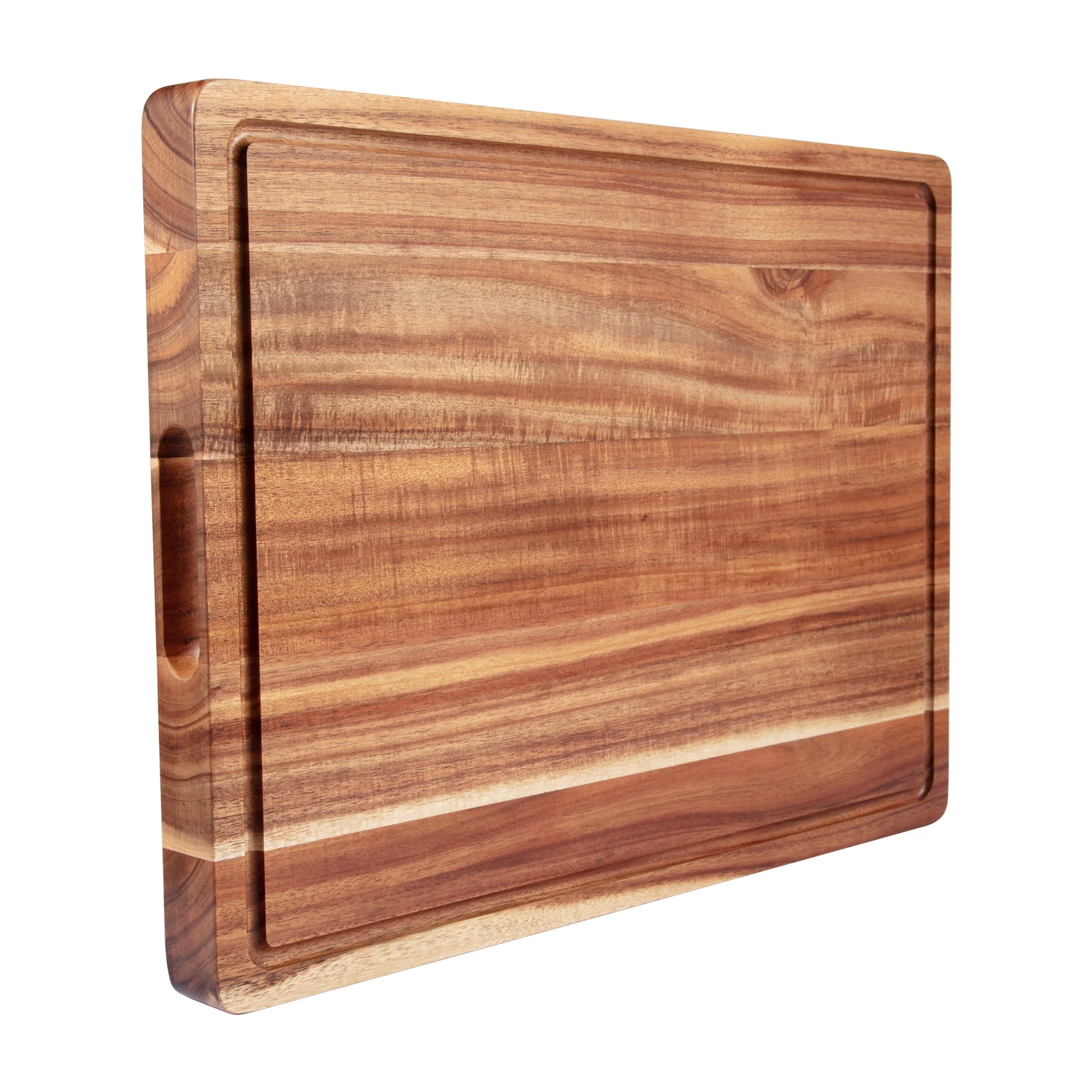 Acacia Wood Cutting Board Thick Butcher Block Reversible Wooden Kitchen Block Cheese Board with Side Handles and Juice Grooves