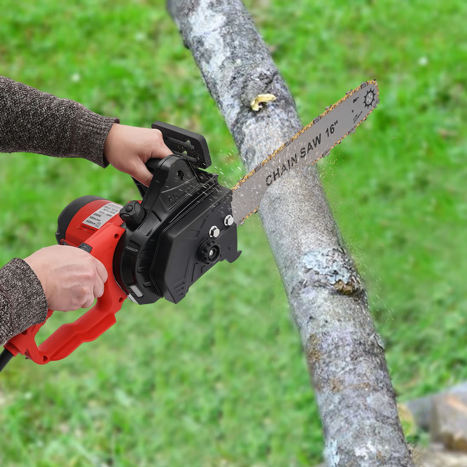 2000W Electric Chainsaw 16" Handheld Garden Electric Chain Saw 2132ft/min Chain Speed for Wood Cutting