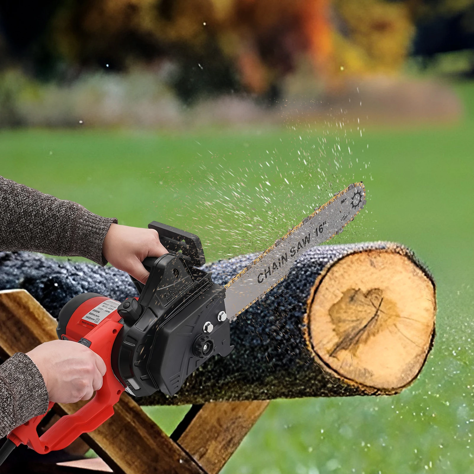 2000W Electric Chainsaw 16" Handheld Garden Electric Chain Saw 2132ft/min Chain Speed for Wood Cutting