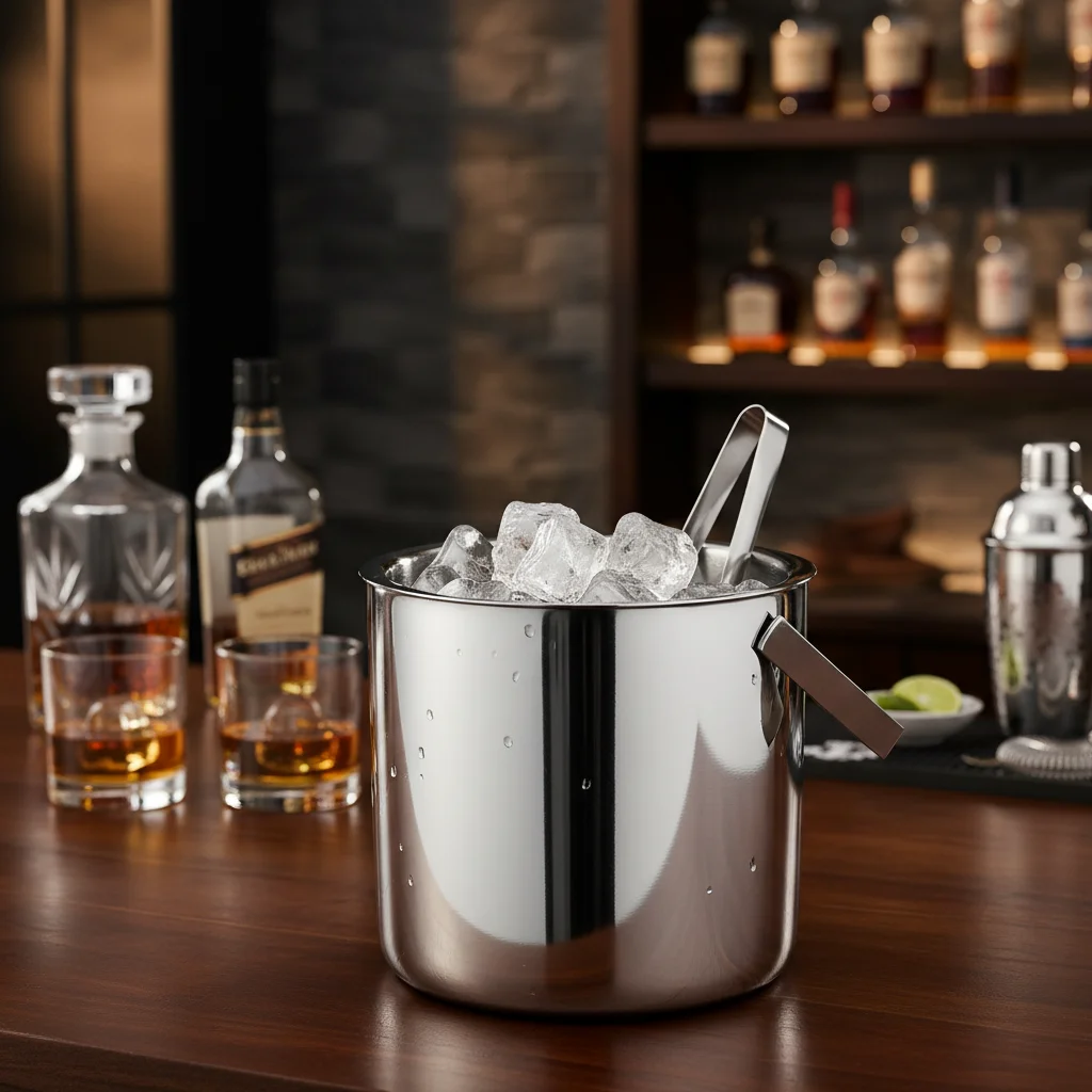 Double-Wall Insulated Ice Bucket 304 Stainless Steel Cocktail Cooler with Ice Tongs & Strainer, For Party BBQ Bar Outdoor Picnic