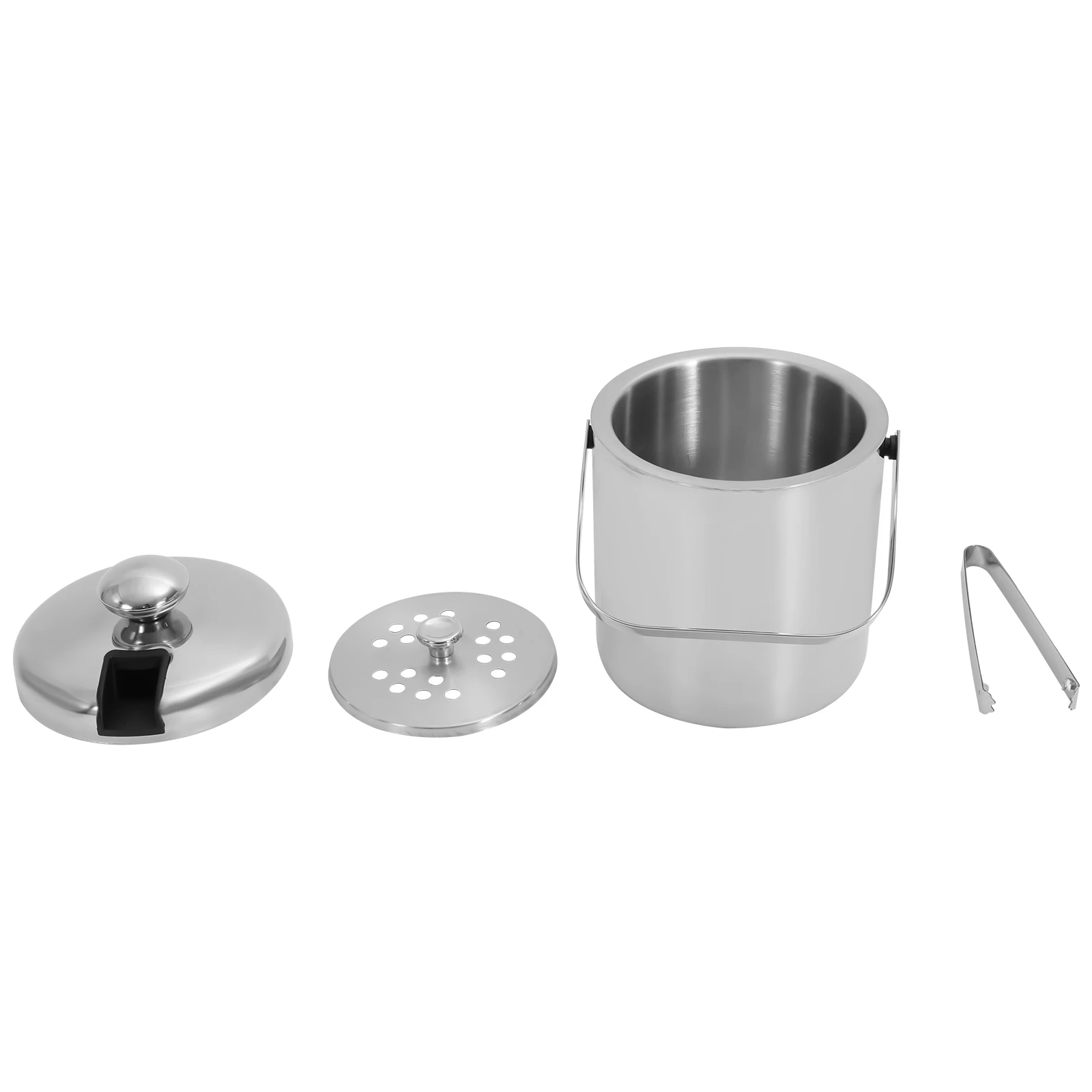 Double-Wall Insulated Ice Bucket 304 Stainless Steel Cocktail Cooler with Ice Tongs & Strainer, For Party BBQ Bar Outdoor Picnic