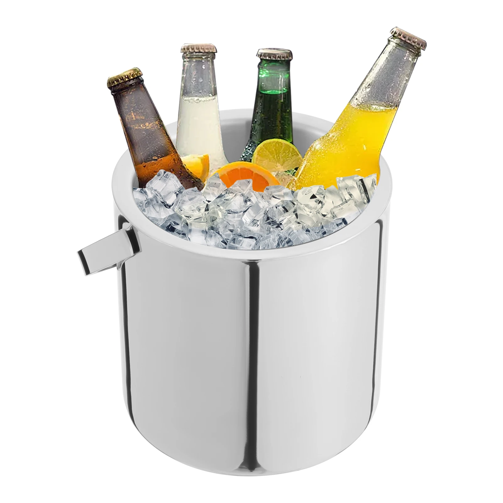 Double-Wall Insulated Ice Bucket 304 Stainless Steel Cocktail Cooler with Ice Tongs & Strainer, For Party BBQ Bar Outdoor Picnic