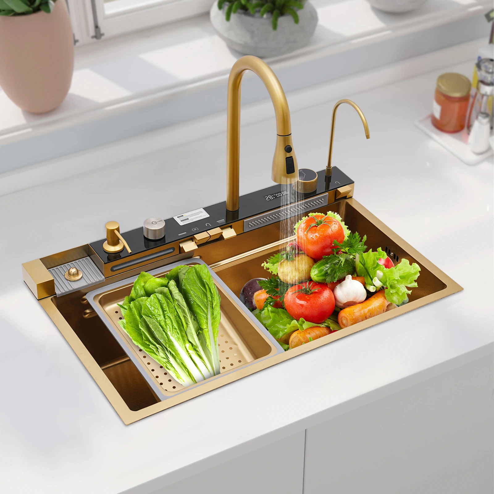 Multifunctional Kitchen Sink Stainless Steel Sink 29.5*18.1*8.6in with Pull-Out Faucet