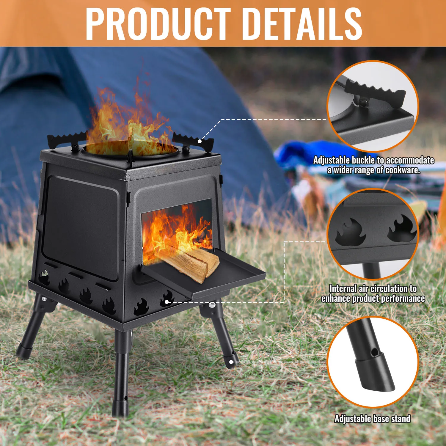 Portable Firewood Stove Foldable Firewood Stove Outdoor Wood Burning Stove For Outdoor Barbecue Camping Picnic Hiking Cooking
