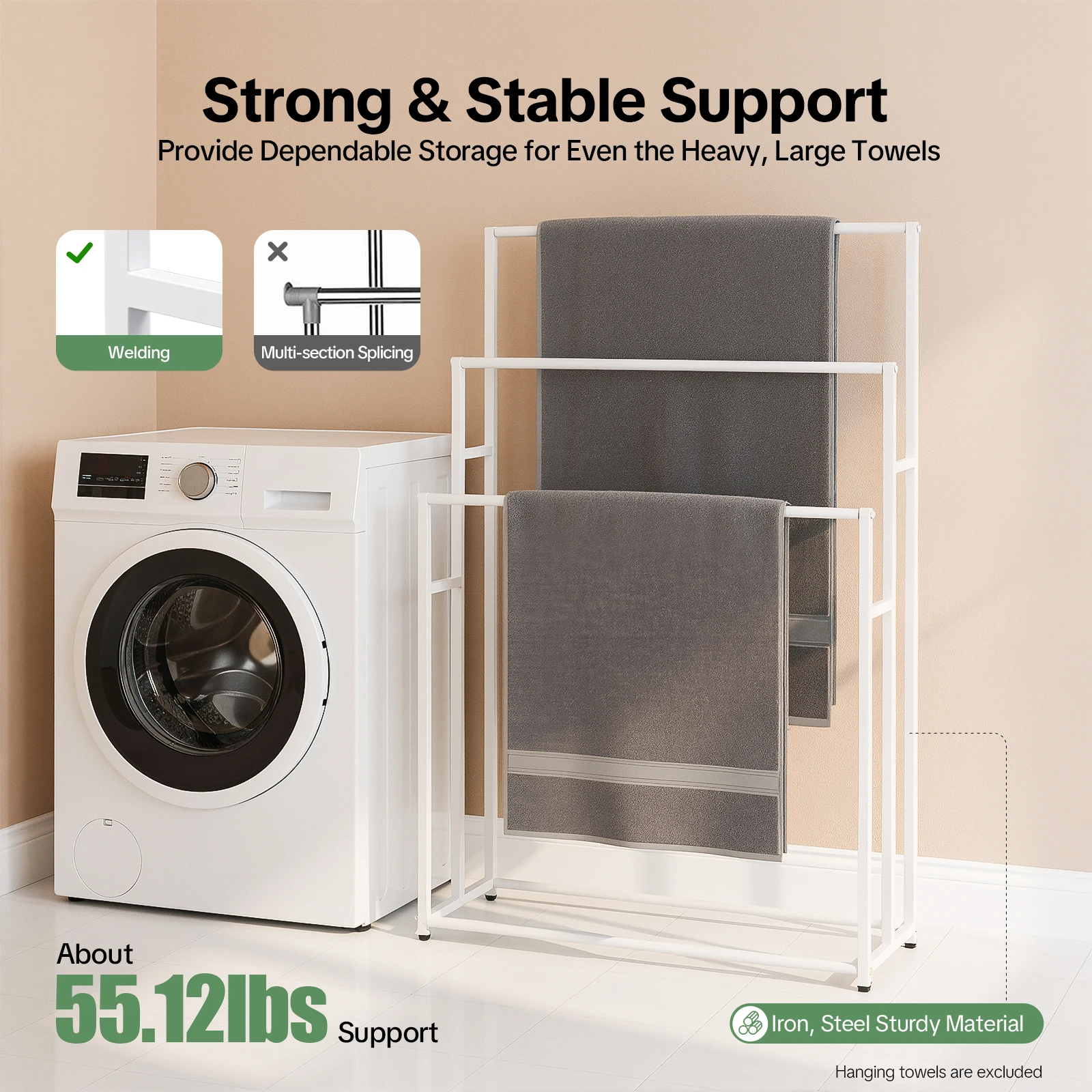 75x25cm Vertical Towel Rack,3-Tier Freestanding Towel Stand,Floor Standing Towel Stand for Bedroom,Bathroom or Pool