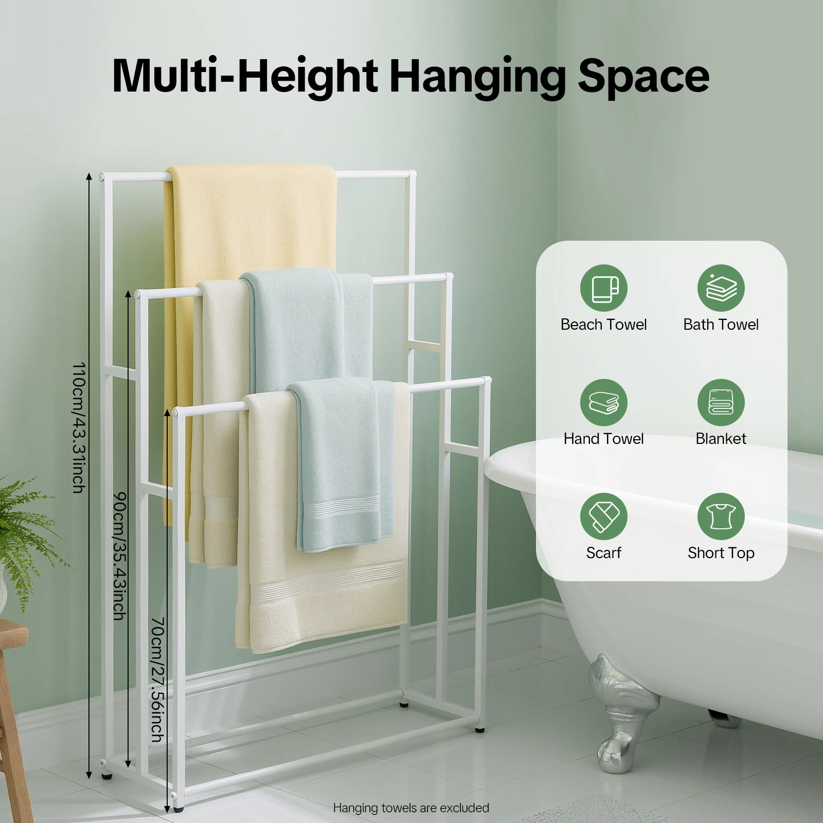 75x25cm Vertical Towel Rack,3-Tier Freestanding Towel Stand,Floor Standing Towel Stand for Bedroom,Bathroom or Pool