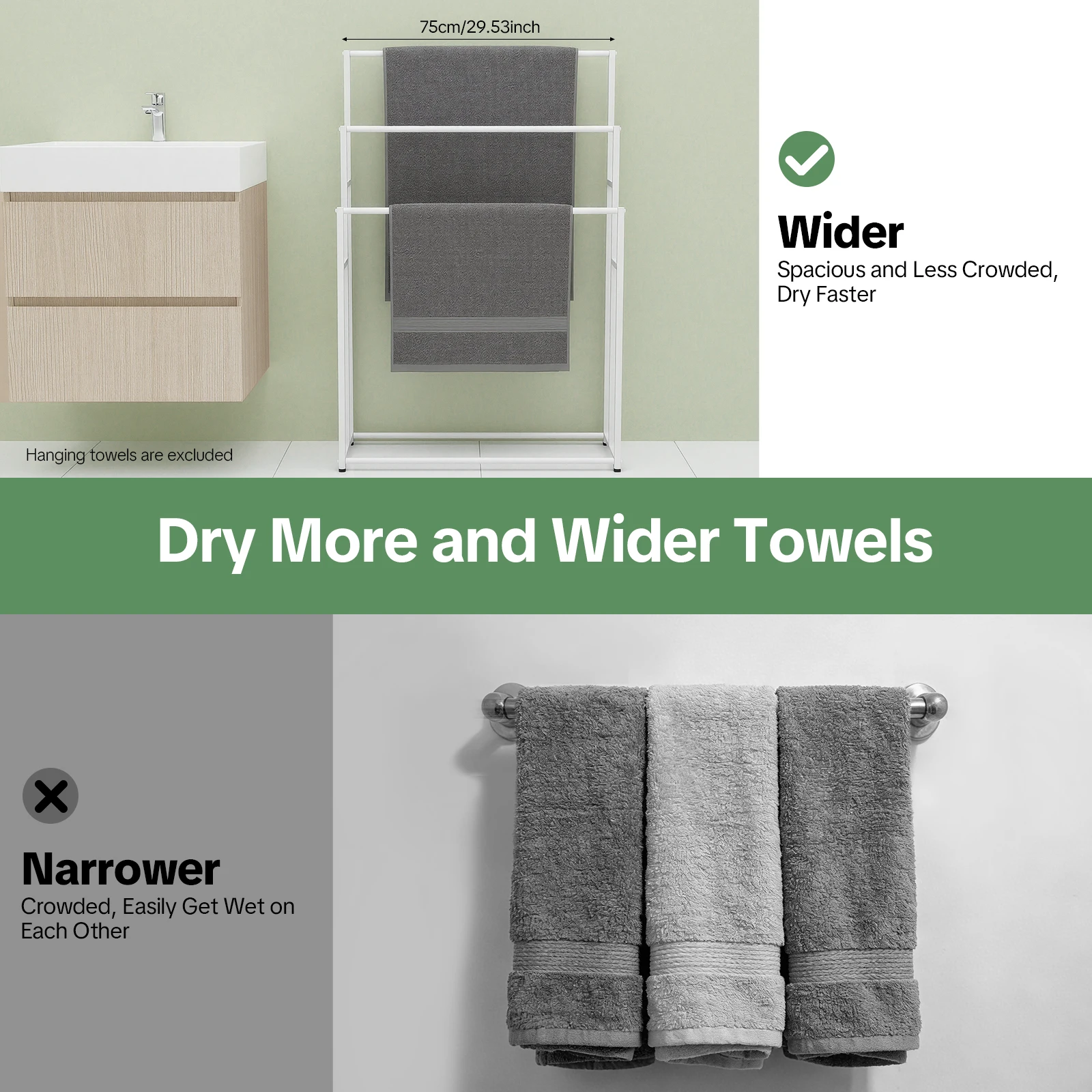 75x25cm Vertical Towel Rack,3-Tier Freestanding Towel Stand,Floor Standing Towel Stand for Bedroom,Bathroom or Pool