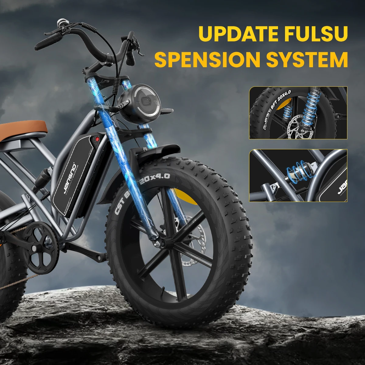 JANSNO X50 Adult Electric Bicycle 20×4 Fat Tire All Terrain E-Bike 48V 17AH Removable Battery 750W 7-Speed Off-Road Ebike