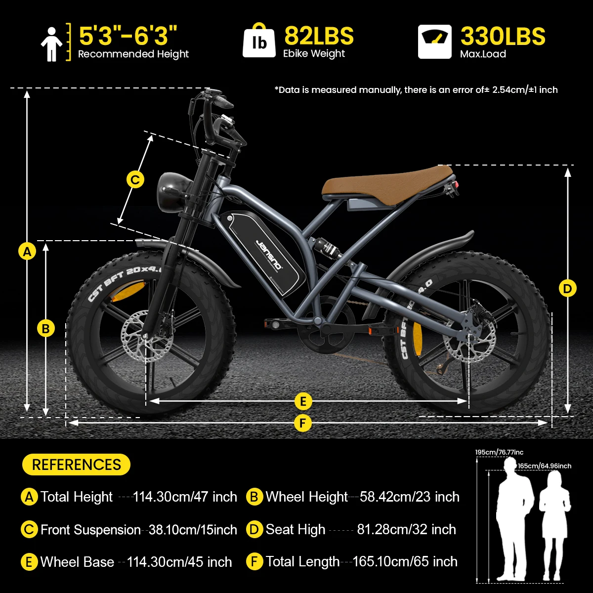 JANSNO X50 Adult Electric Bicycle 20×4 Fat Tire All Terrain E-Bike 48V 17AH Removable Battery 750W 7-Speed Off-Road Ebike