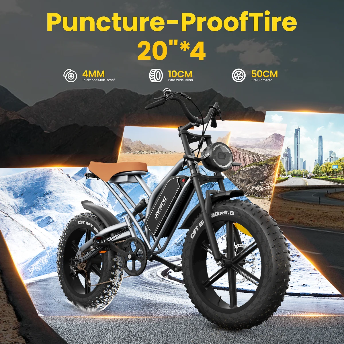 JANSNO X50 Adult Electric Bicycle 20×4 Fat Tire All Terrain E-Bike 48V 17AH Removable Battery 750W 7-Speed Off-Road Ebike