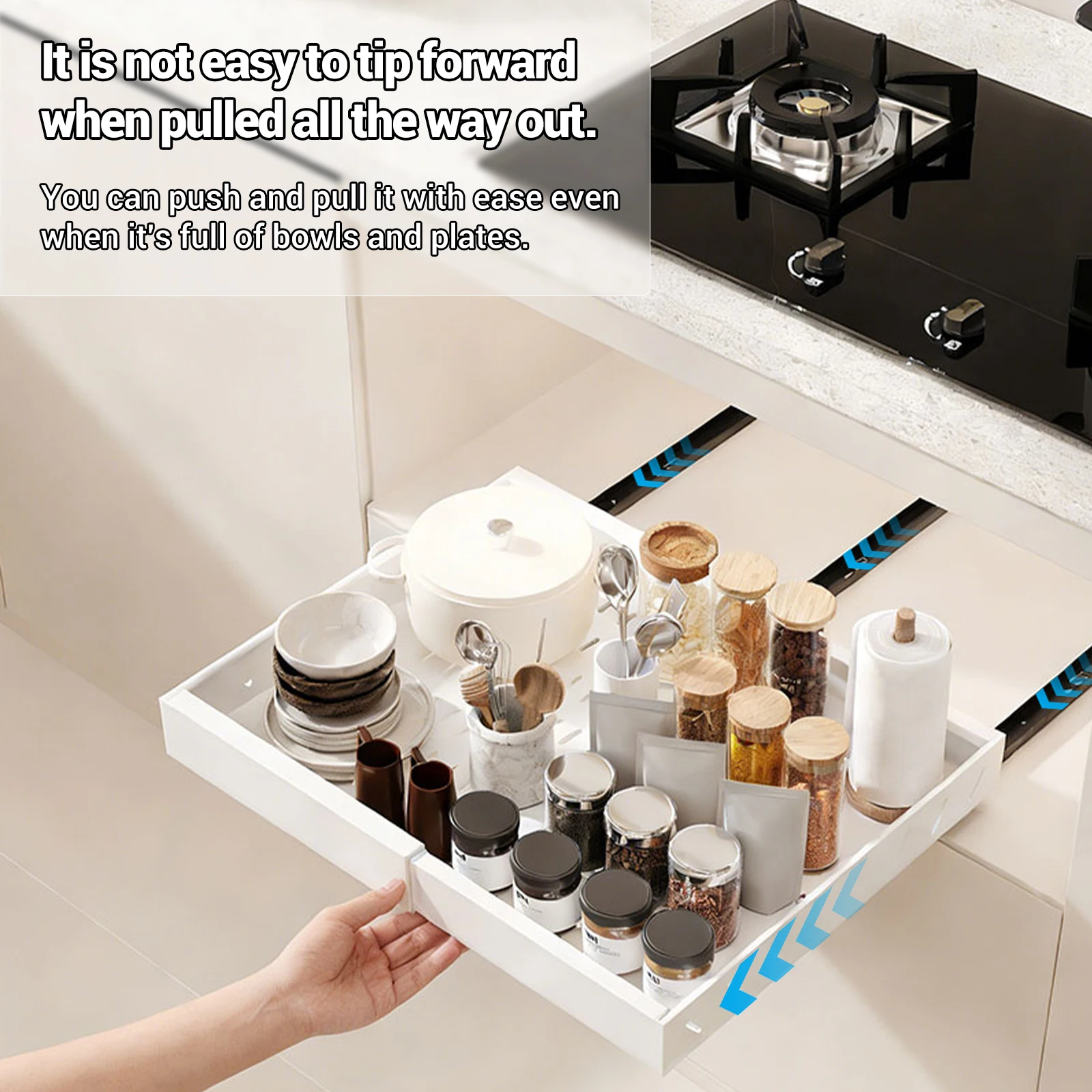 1/2/4pcs Kitchen Storage Rack Slide Drawer Storage Tray Seasoning Bottle Spice Pull Out Cabinet Drawers Telescopic 32-52cm Rack