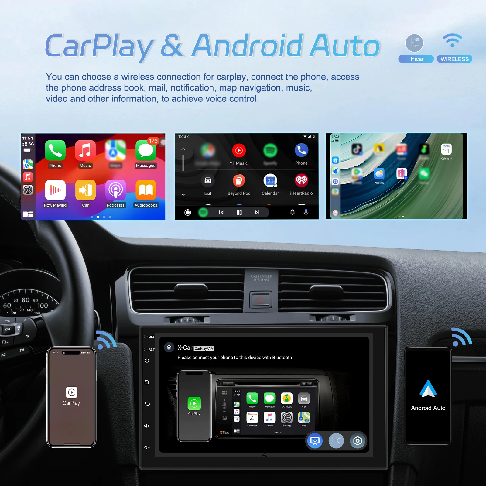 Podofo 2Din 4+64G Android Car Radio Snapdragon 8 Core Universal Car Intelligent System Carplay Android Auto GPS WIFI Mirror Link