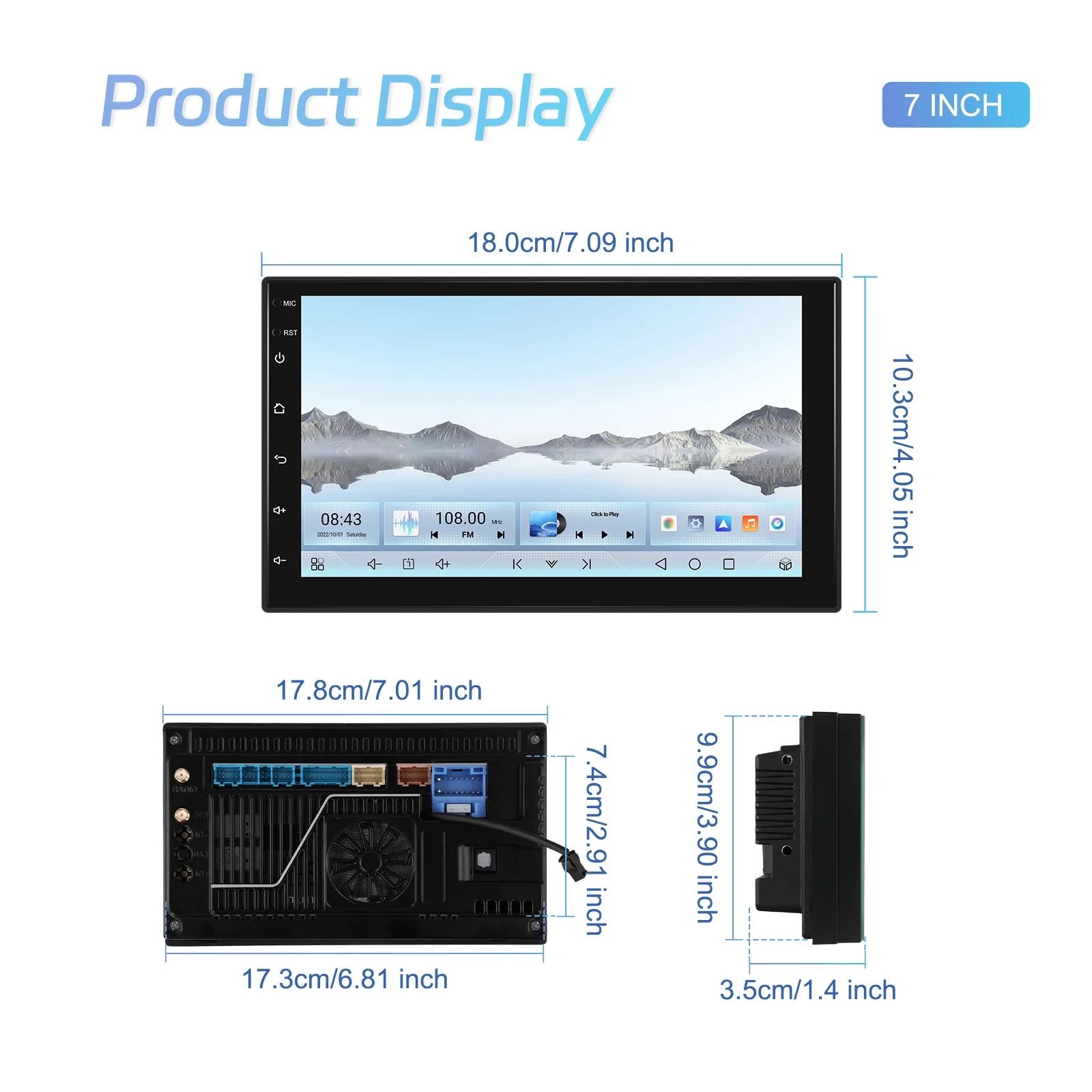 Podofo 2Din 4+64G Android Car Radio Snapdragon 8 Core Universal Car Intelligent System Carplay Android Auto GPS WIFI Mirror Link