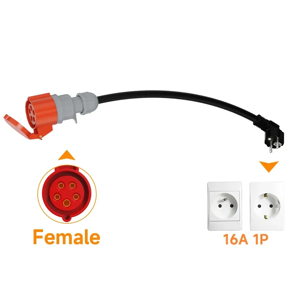 JNTAFEV 5 Pins Red CEE to Schuko Adapter EV Charger CEE Female Plug Wall Socket Connect with 16A 3 Phase 11KW Portable Charger