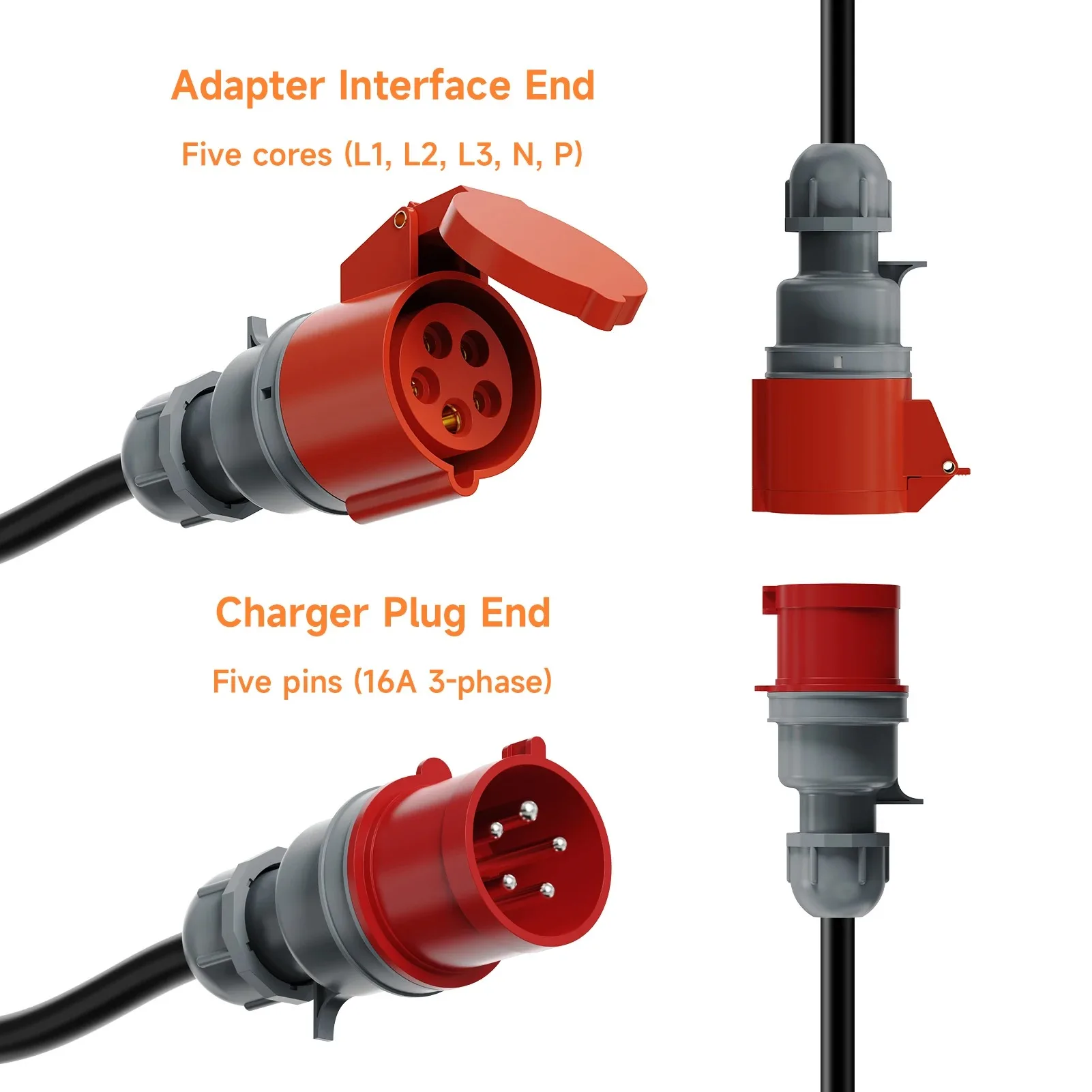 JNTAFEV 5 Pins Red CEE to Schuko Adapter EV Charger CEE Female Plug Wall Socket Connect with 16A 3 Phase 11KW Portable Charger