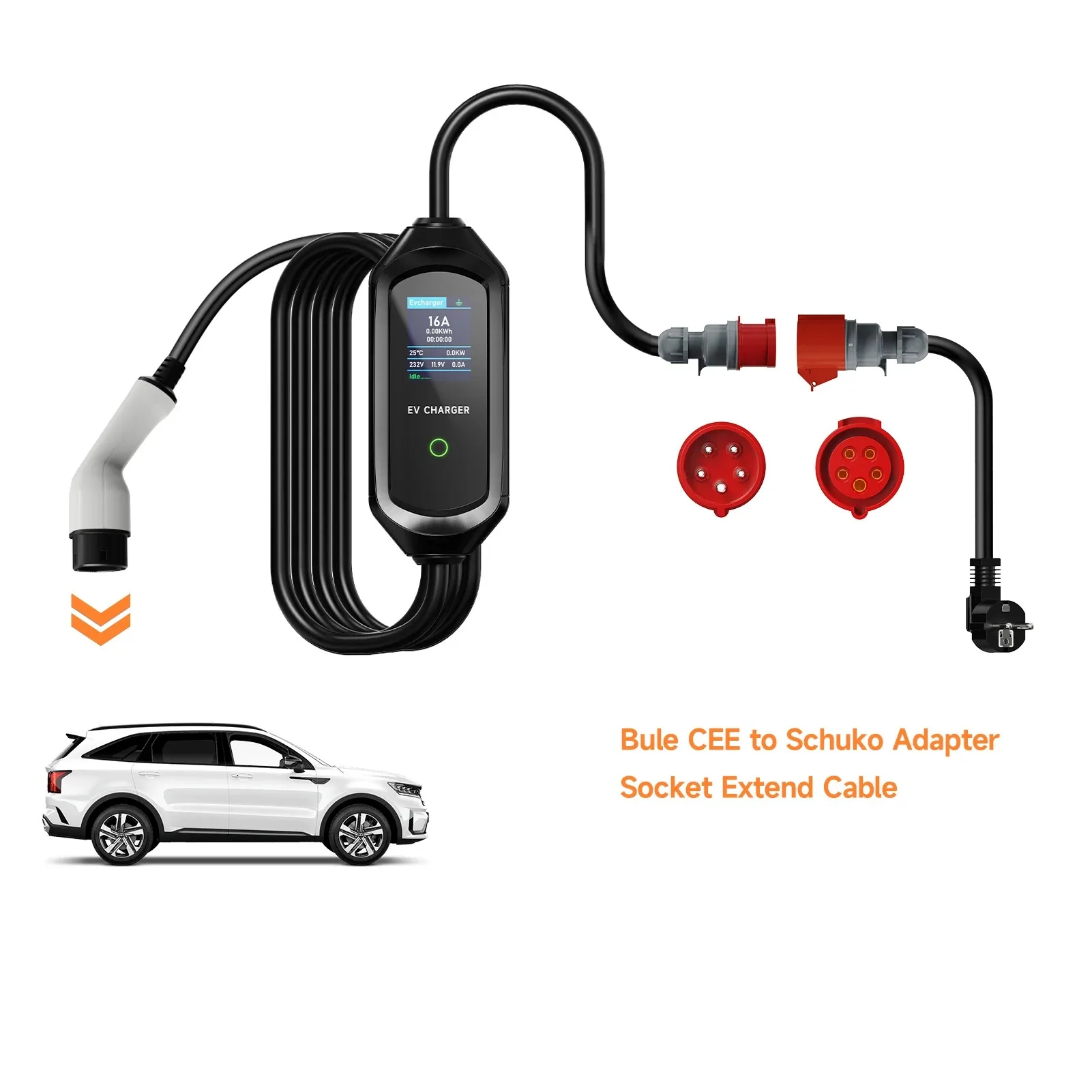 JNTAFEV 5 Pins Red CEE to Schuko Adapter EV Charger CEE Female Plug Wall Socket Connect with 16A 3 Phase 11KW Portable Charger