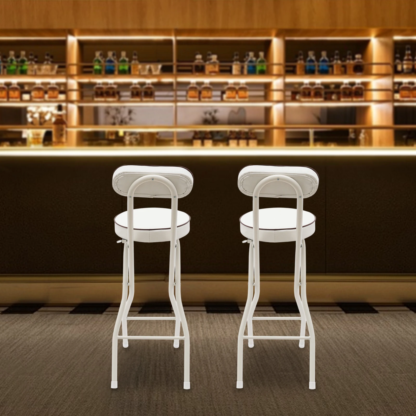 2PCS Bar Stool Foldable Bar Stool High Chair Set PU Cushion for Kitchen Counter Camping